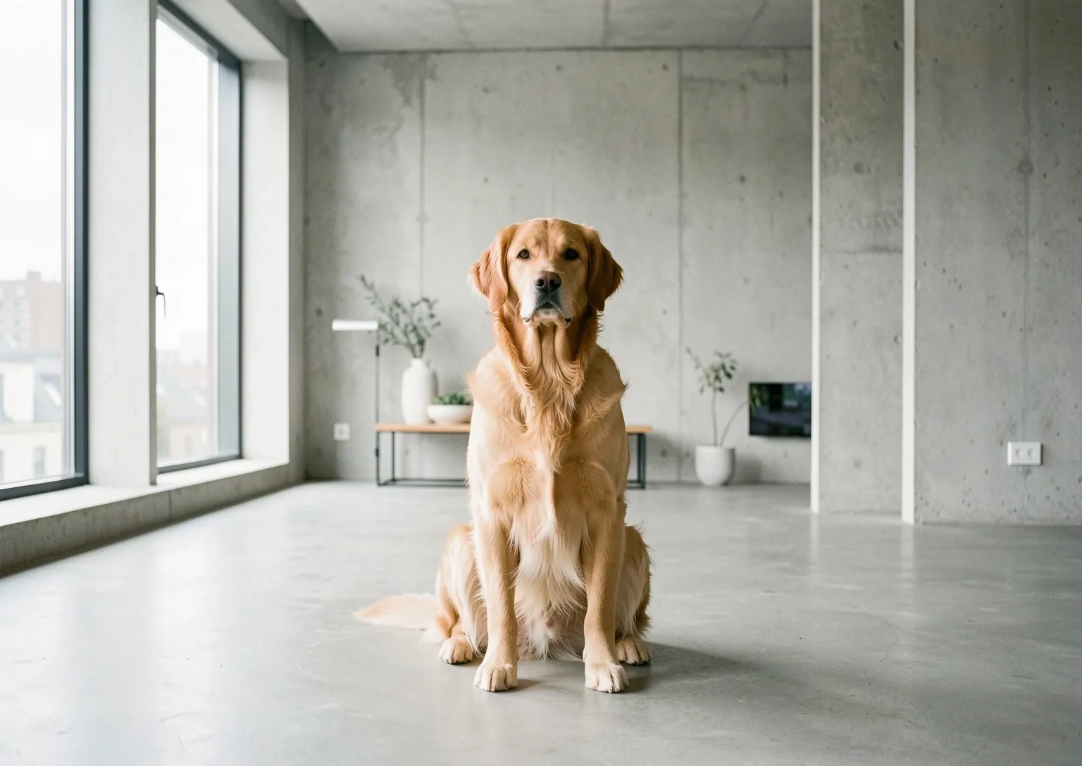 Hund in modernem Loft-Ambiente